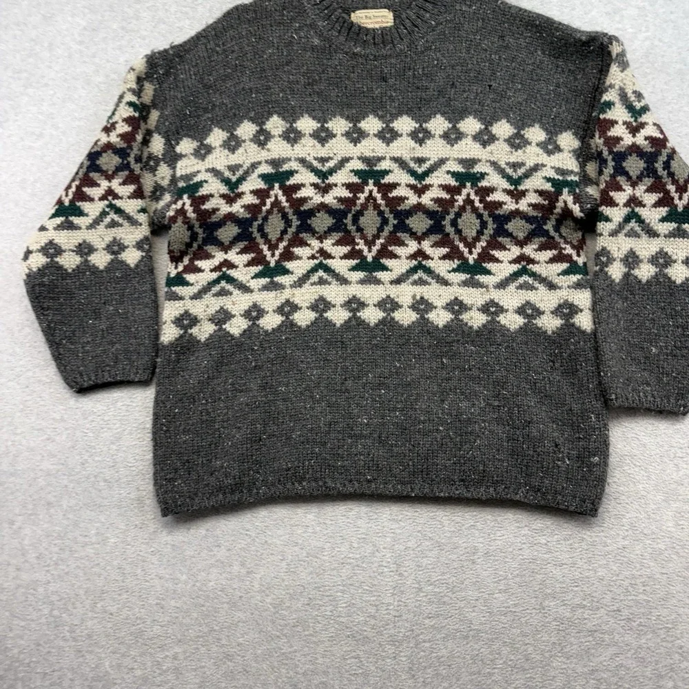 Vintage Abercrombie Fitch Wool Sweater Large Aztec Nordic Grey Chunky Thick 90's